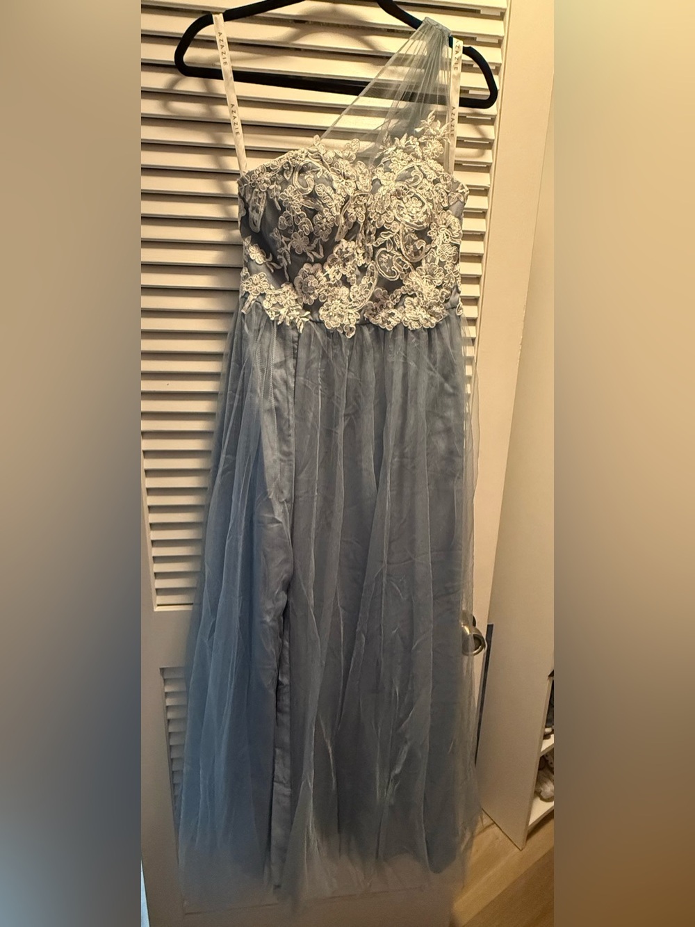 Azazie Noa Dusty Blue Lace Tulle Bridesmaid Formal Dress Custom Size